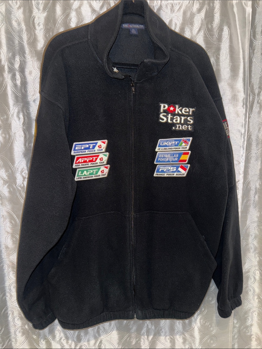 PokerStars.net Black Fleece Jacket w/Tournament & Event Patches Men’ Size 2XL🔥HR